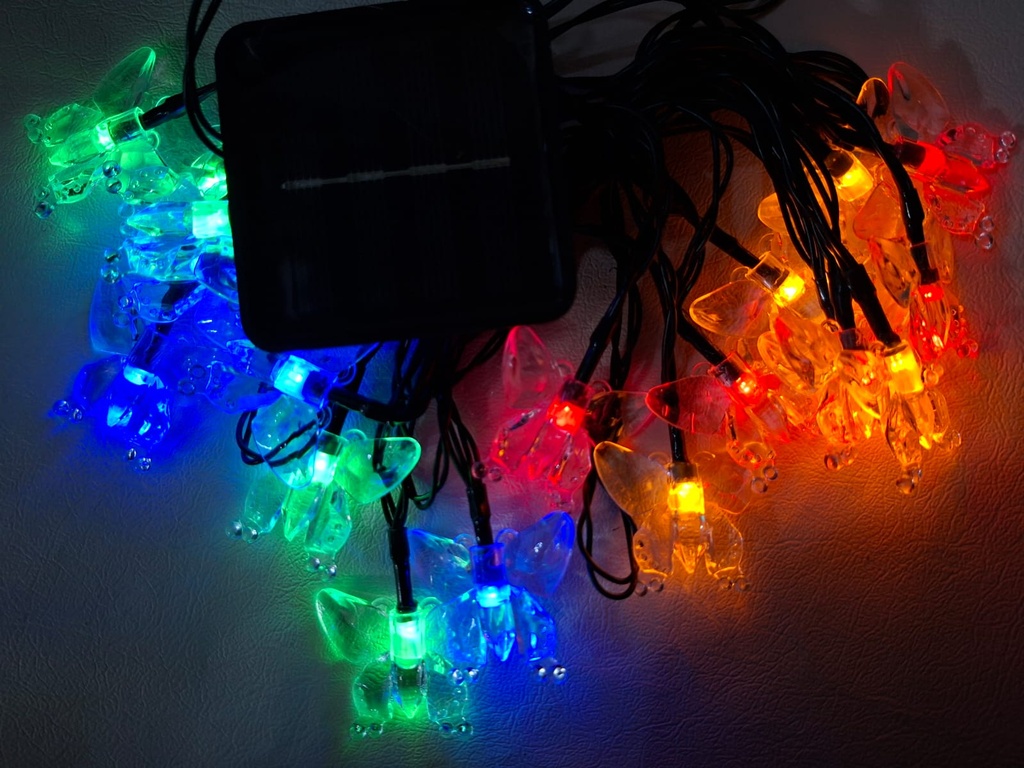LUCES DE NAVIDAD SOLAR  MARIPOSA MULTICOLOR 5M-20 LED 