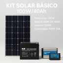 KIT SOLAR PANEL 100W + BATERIA AGM 40Ah + INVERSOR 300W + CONTROLADOR PWM 20A